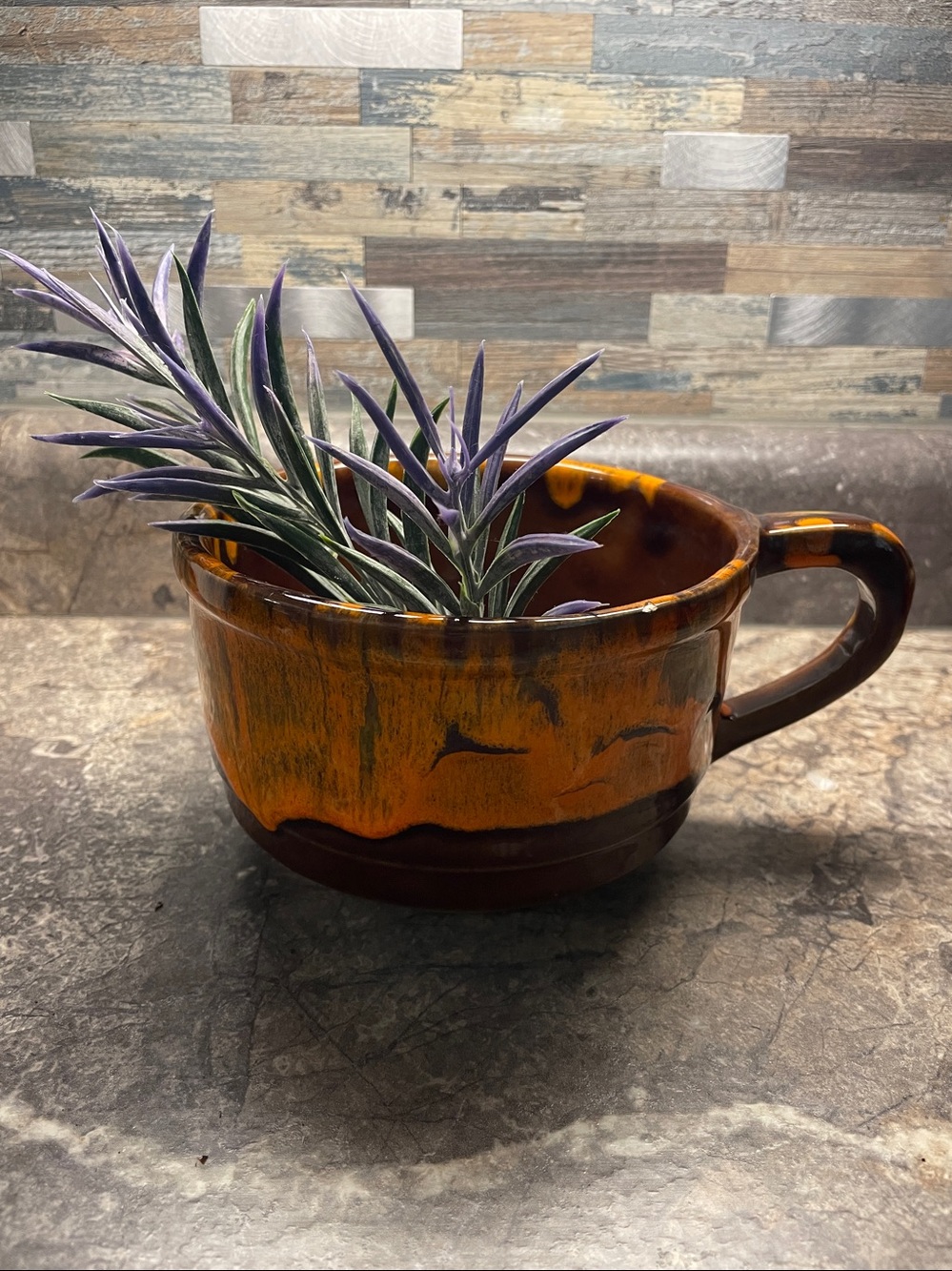 Handcrafted Drip Glaze Brown & Orange Ceramic planter